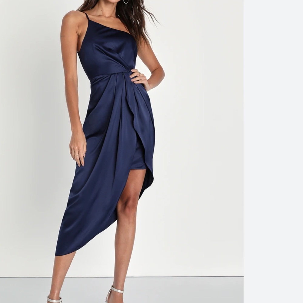 Lulu's Midnight Blue Satin Dress
